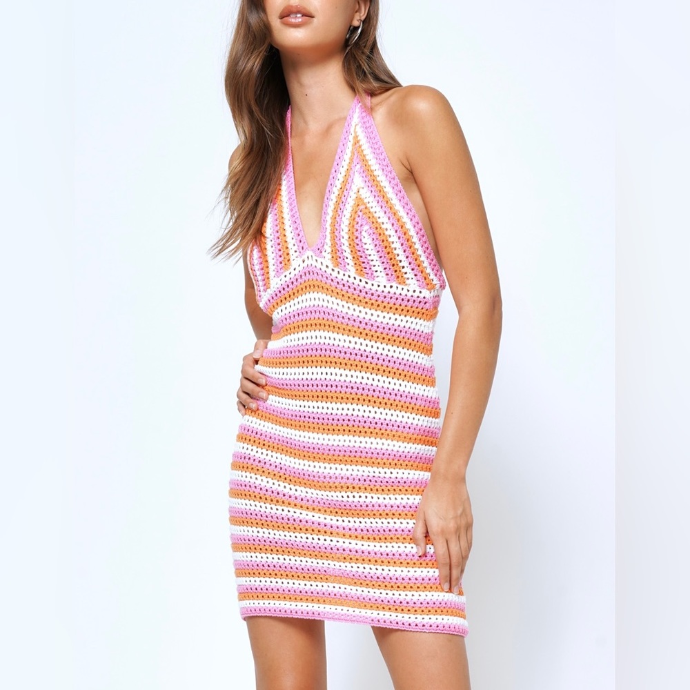 Sizes S M L - 🌸Handmade crochet mini dress, summer backless beach colorful Y2K